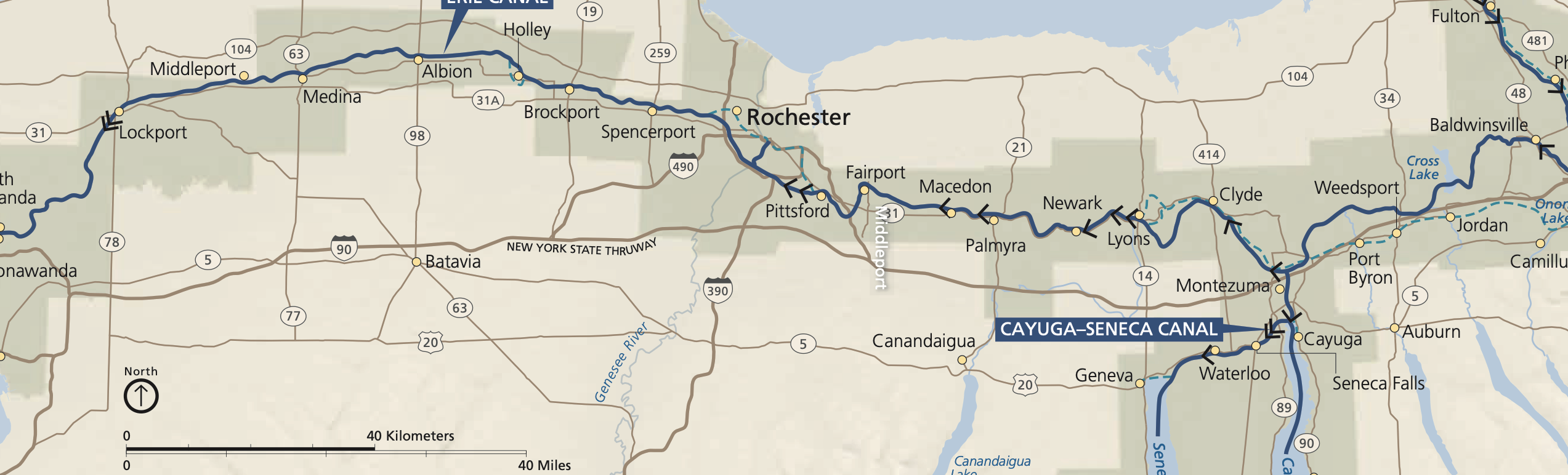 map of the path of the Erie Canal